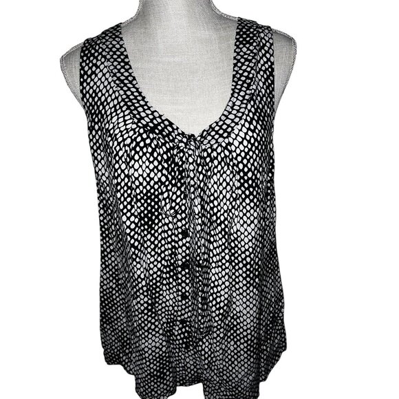 SPENSE Black & White Polka Dot Sleeveless Blouse W/Front Bow Detail XL - Picture 1 of 9